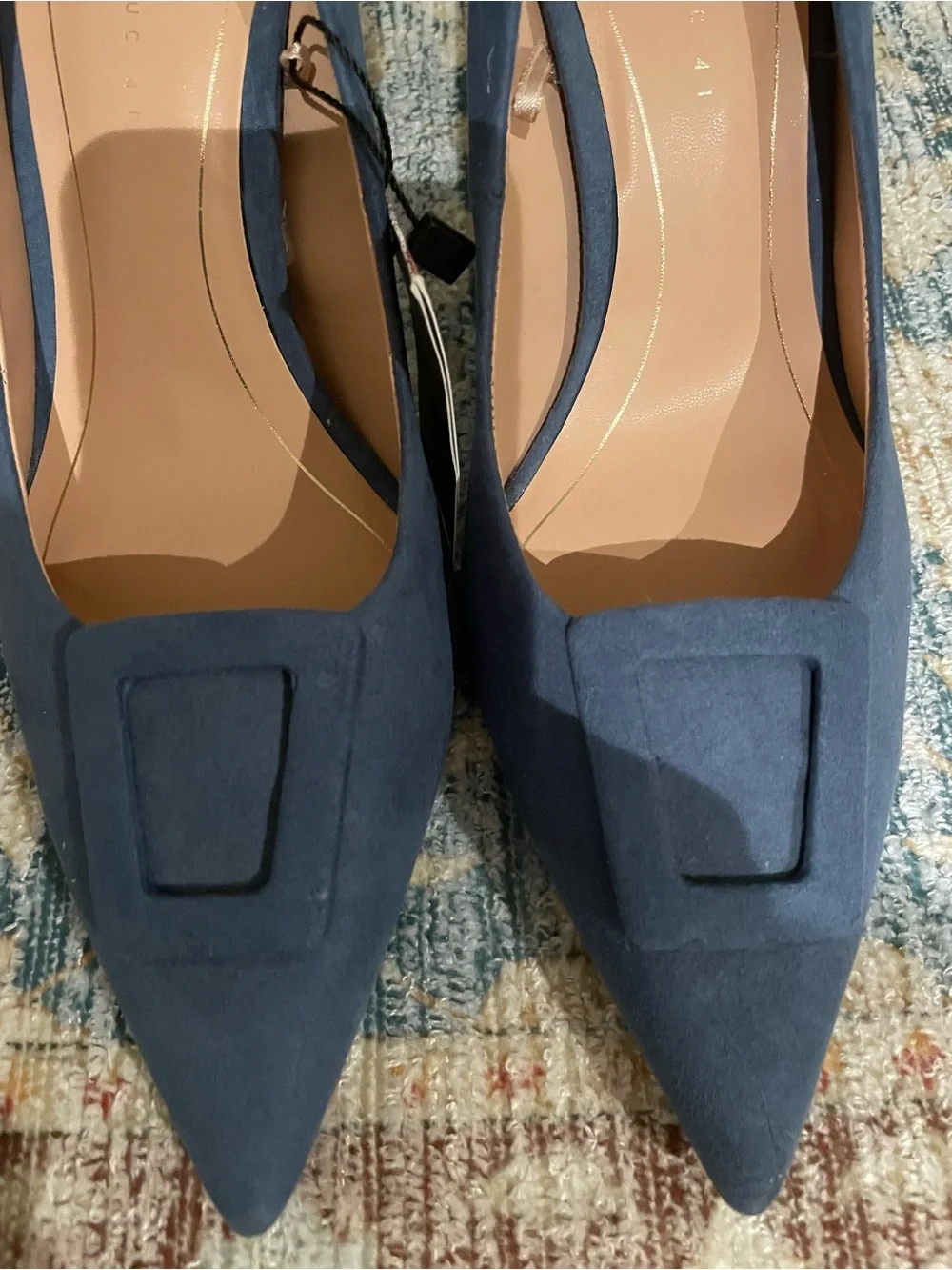 Zara NWT Blue Suede Pumps with Decorative Square Accent - Picture 4 of 8